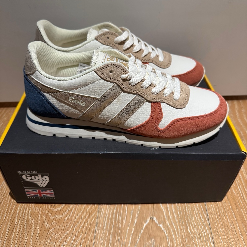 NEW Gola Retro Daytona Quadrant Sneakers Metallic Gold Size 39/8
